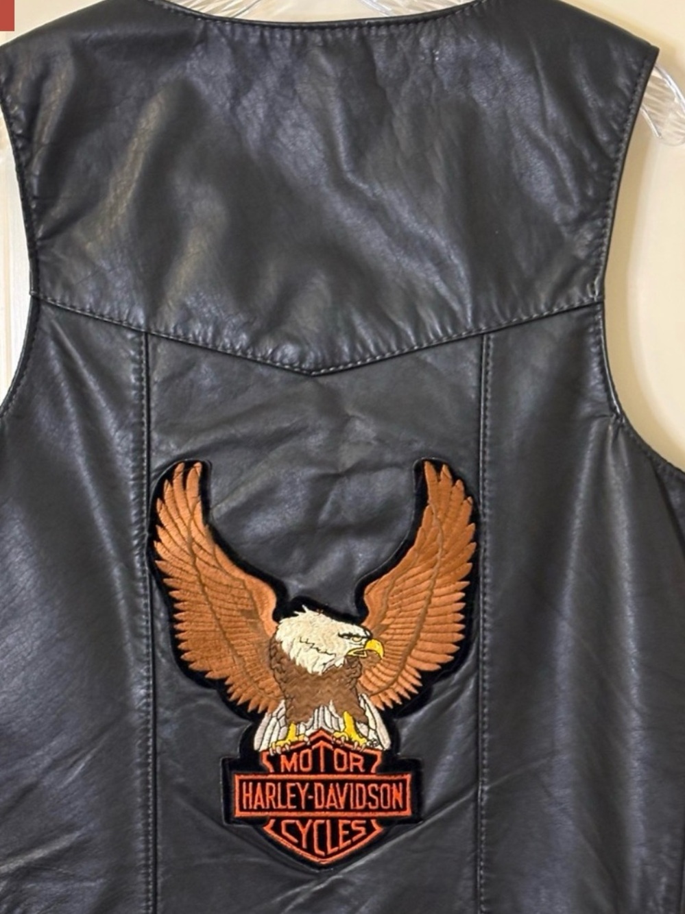 Harley-Davidson Black Leather Vest with Orange Eagle Patch